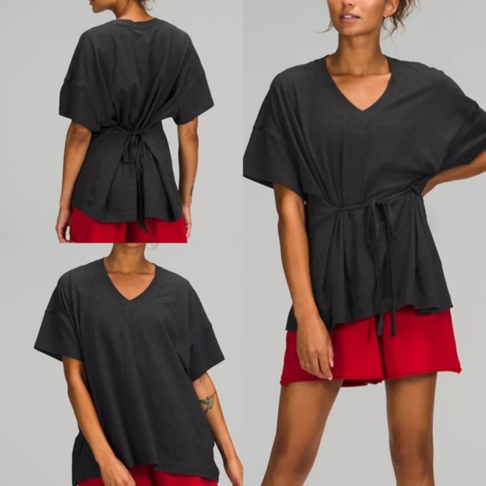 Lululemon Side Tie V-Neck Tee T-Shirt HBLK - Picture 2 of 4